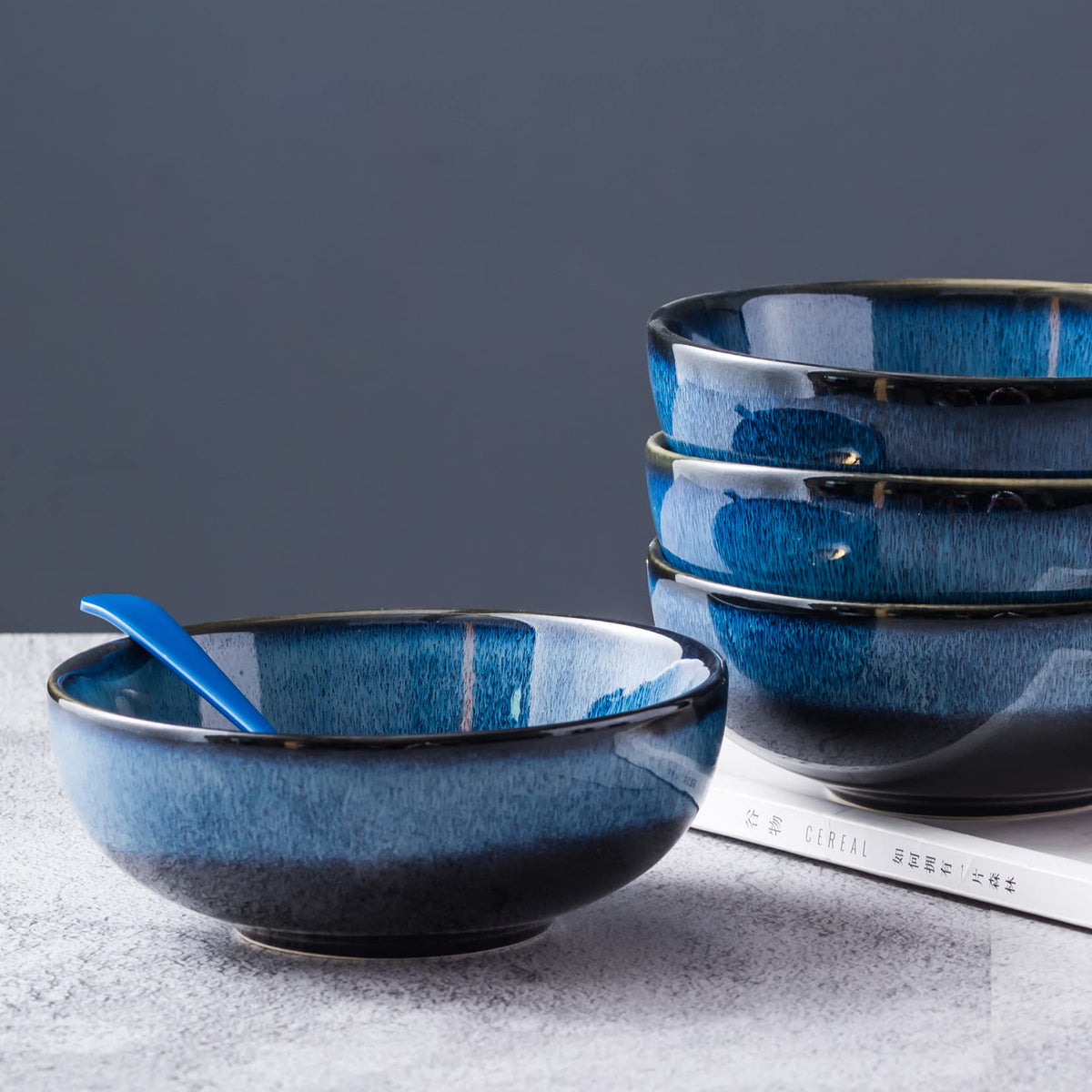 Ceramic Pasta Bowls Set of 4, 26 oz Blue U821
