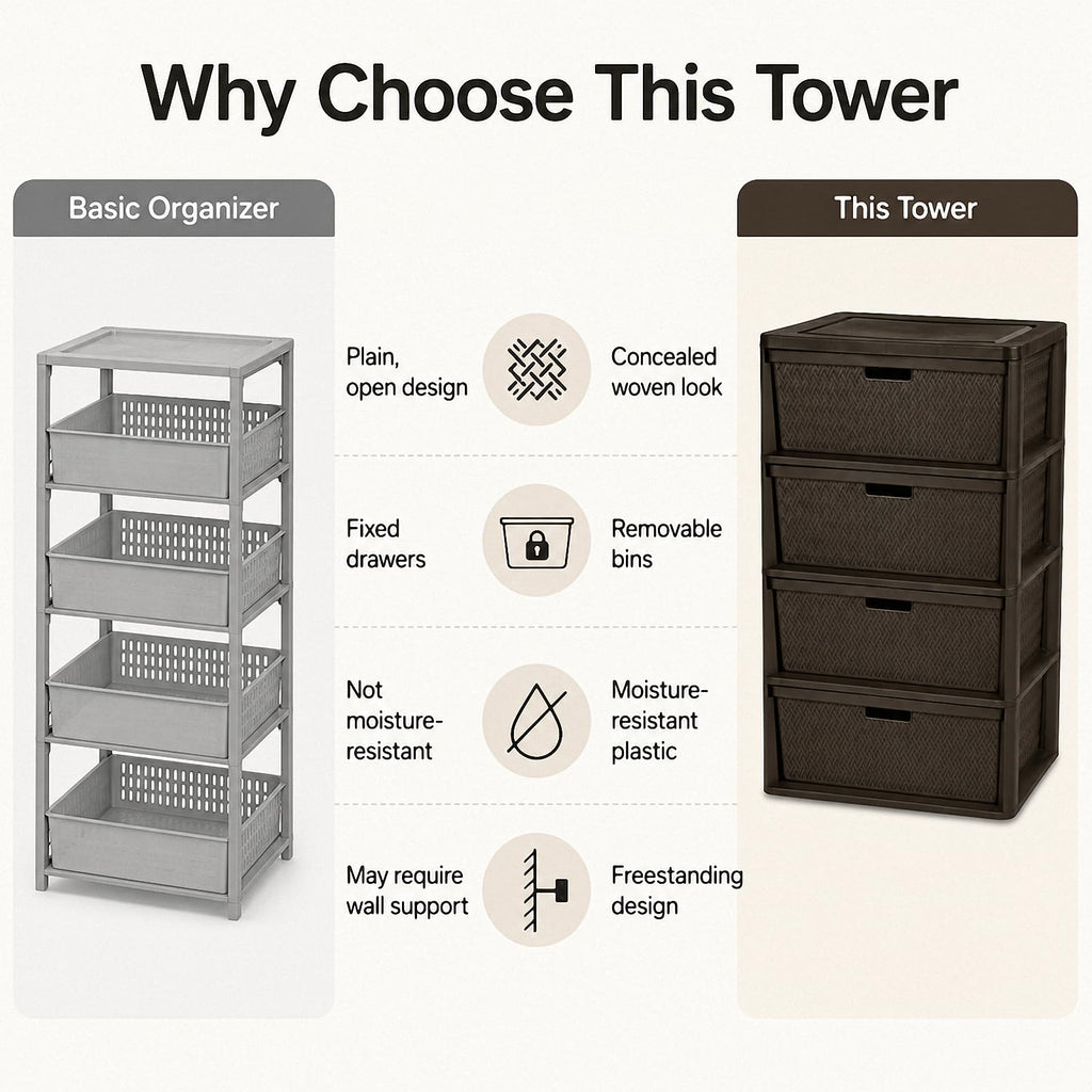 Brown 4 Drawer Plastic Storage Tower W59317
