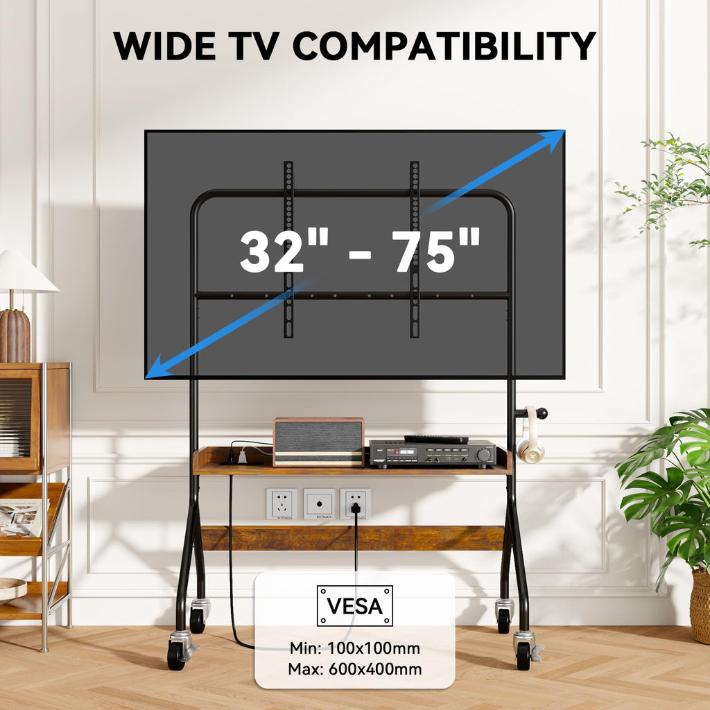 Rolling TV Stand with Power Outlet for 32-75 Inch TV A345950