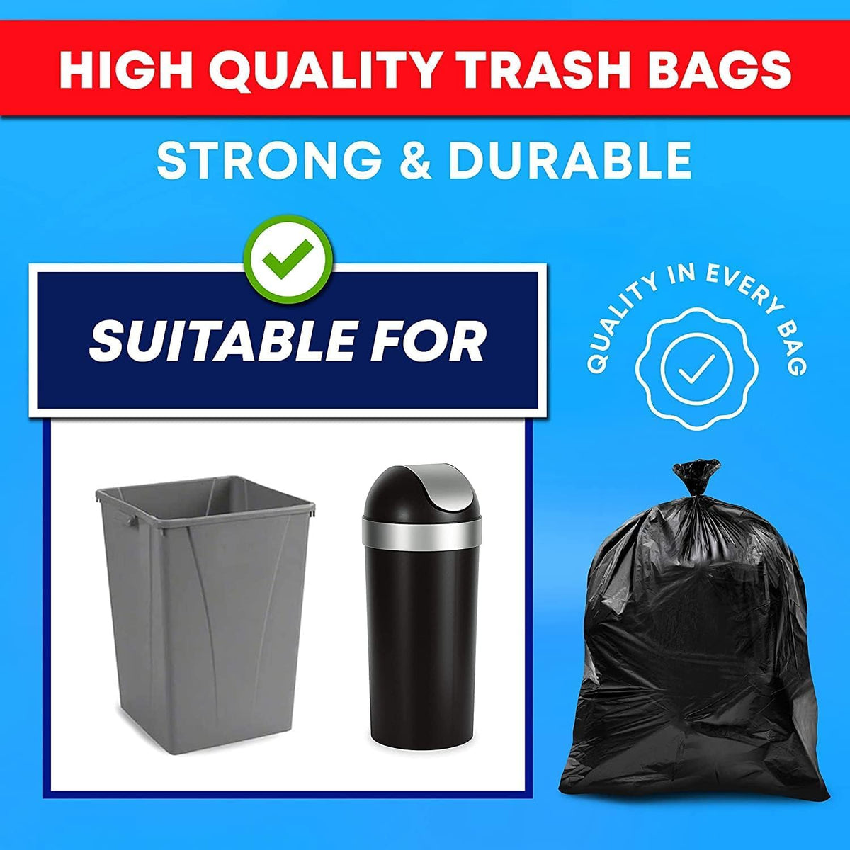 33 Gallon Heavy Duty Trash Bags 110 Count Black Can Liners S559490