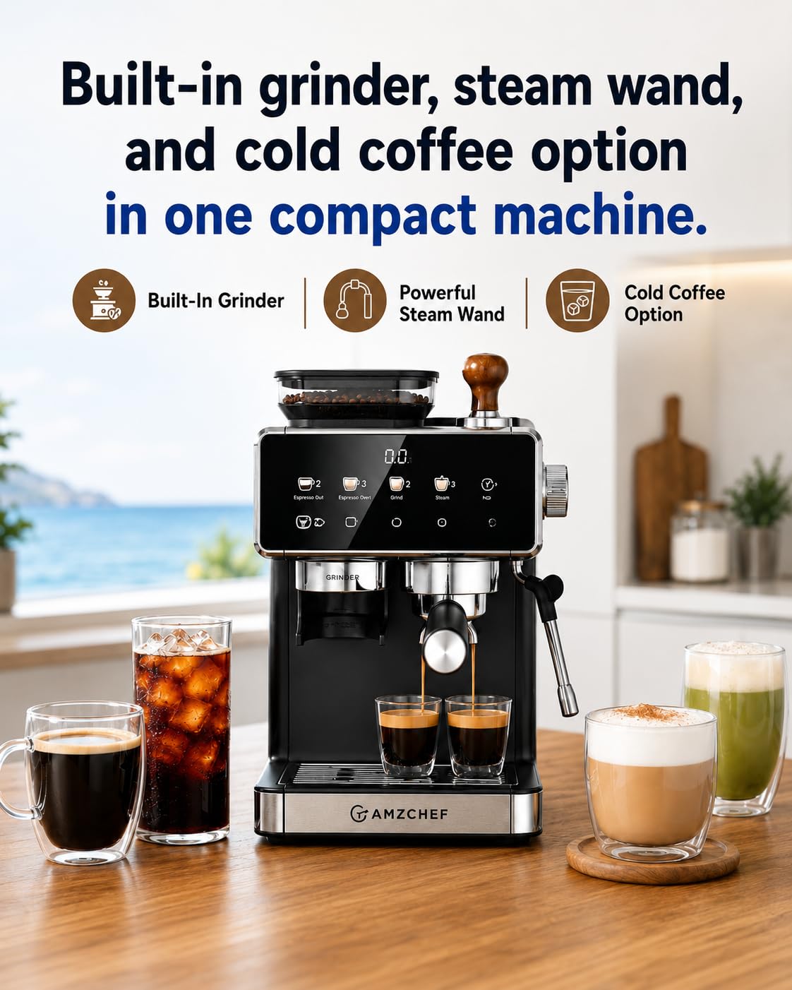 Black 20 Bar Espresso Machine with Grinder I604713