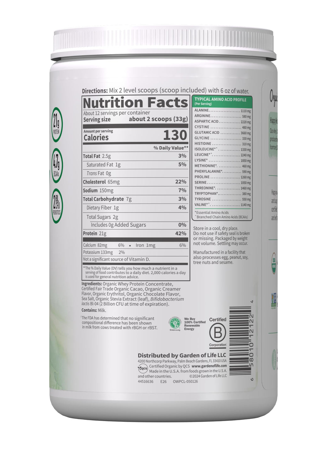 Organic Whey Protein Chocolate Grass Fed Protein Powder F654