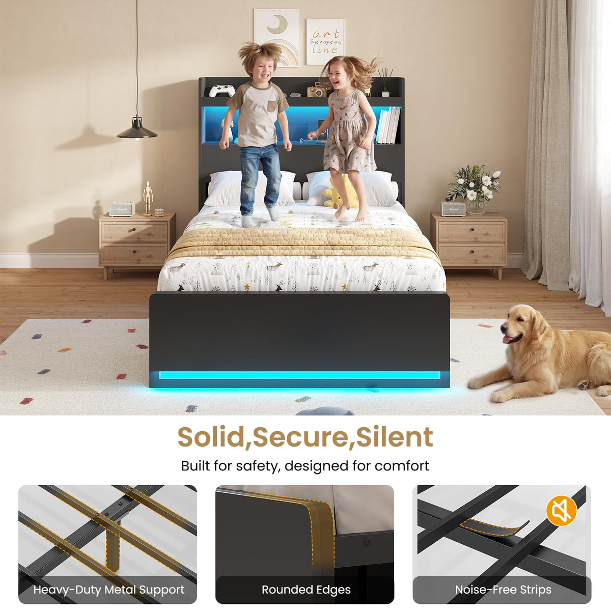 Twin Size Storage Bed Frame with 5 Drawers Q6650