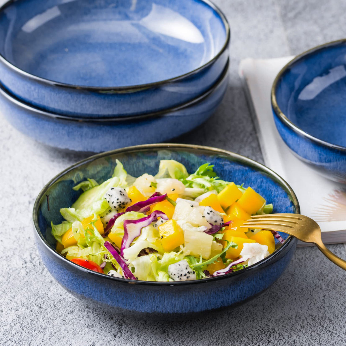Ceramic Pasta Bowls Set of 4, 26 oz Blue U821