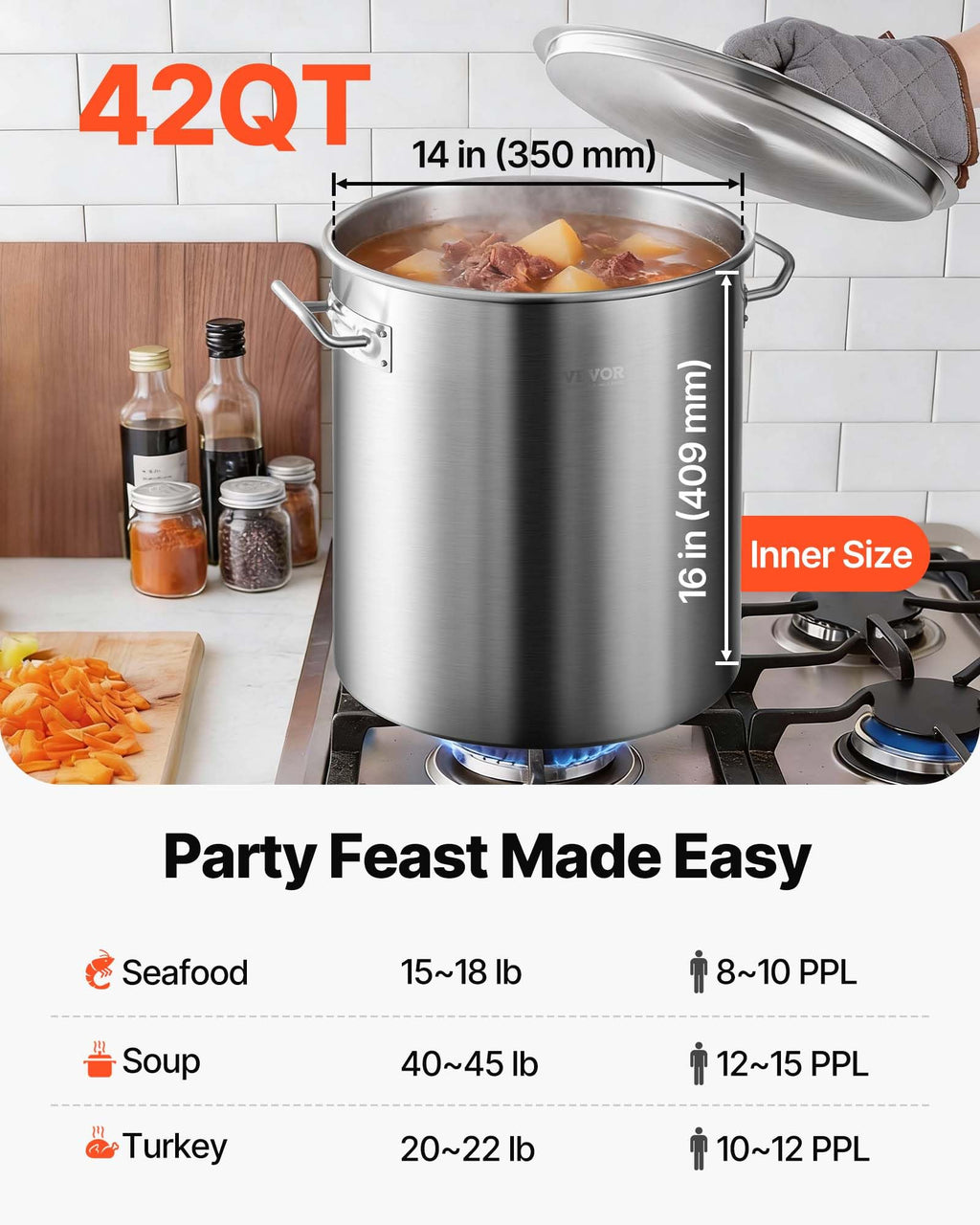 42 Quart Stainless Steel Stockpot with Strainer and Lid O60179