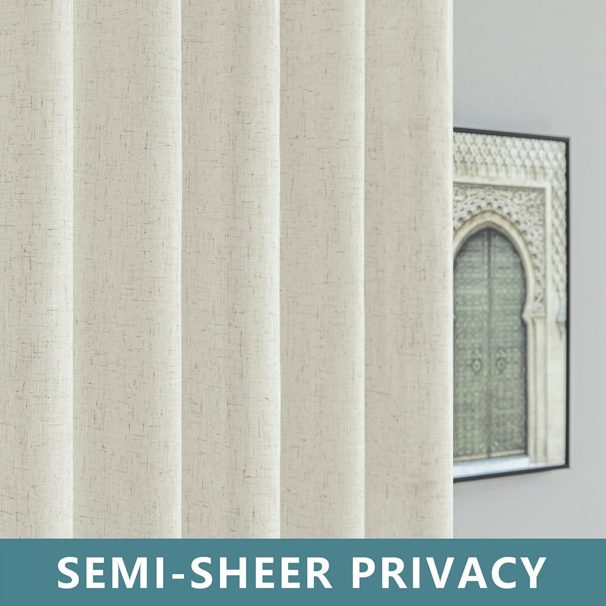 78 Inch Sheer Linen Curtains, 52" W x 78" L 2 Panels Set, Cream D7613