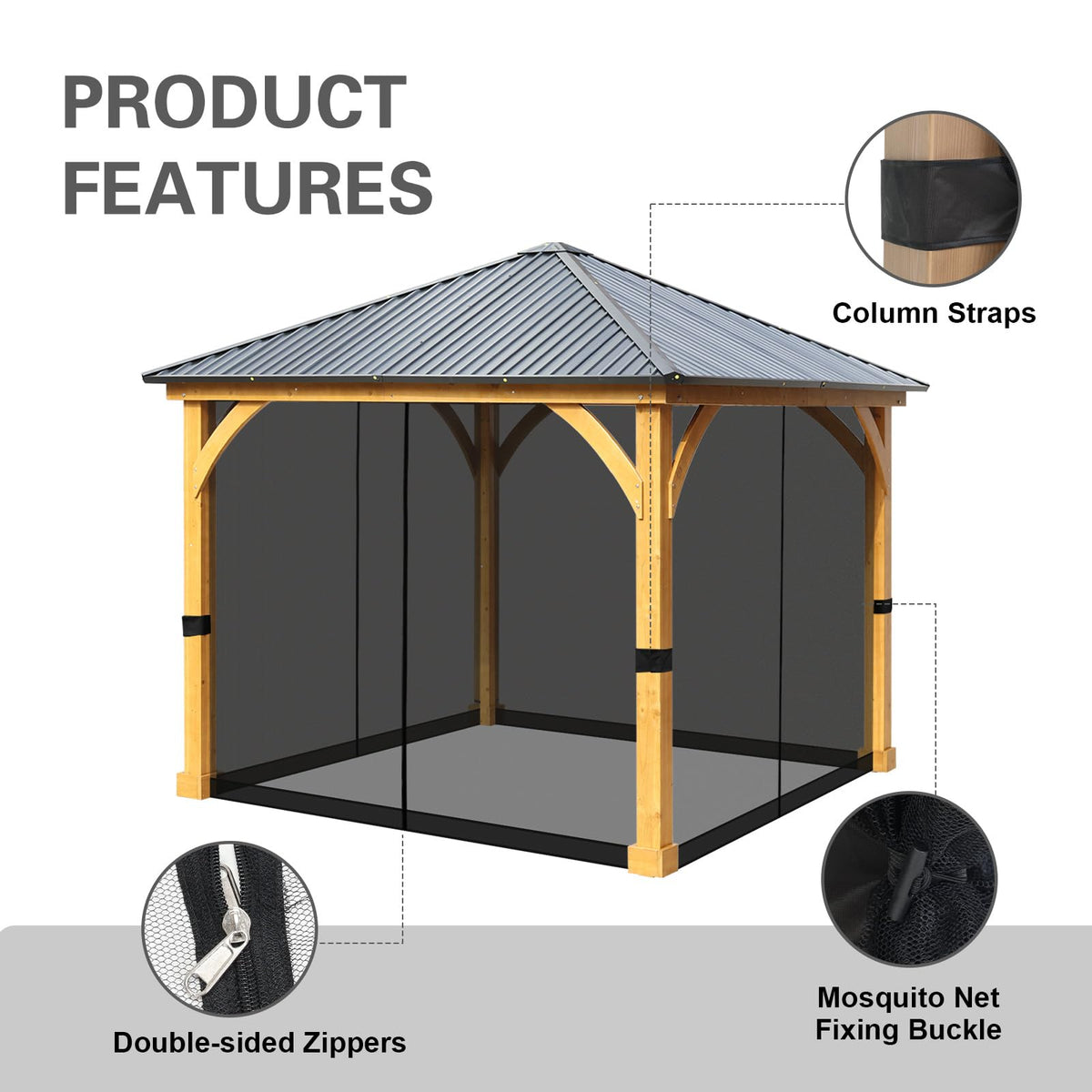 10' x 10' Black Gazebo Netting Screen Replacement Y14273