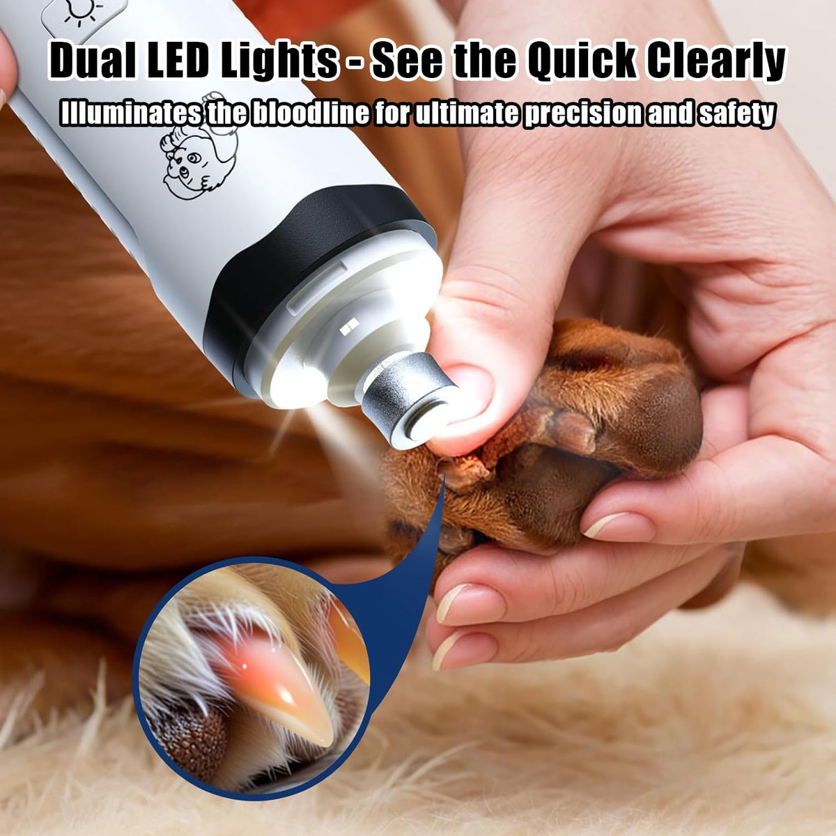 Ultra Quiet Dog Nail Grinder with Dual LED Lights R631