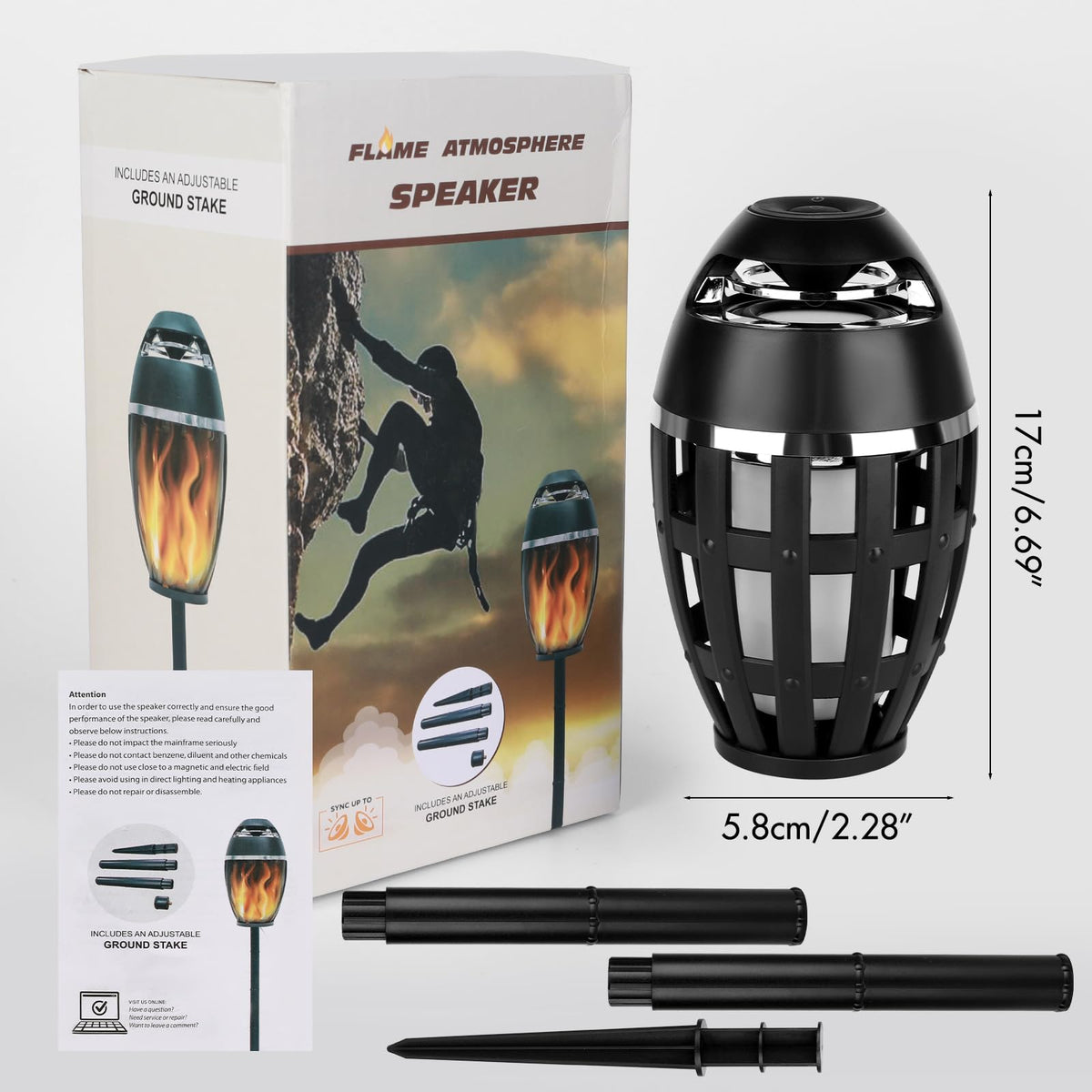 2 Pack Outdoor Bluetooth Flame Speakers with Stakes D966216