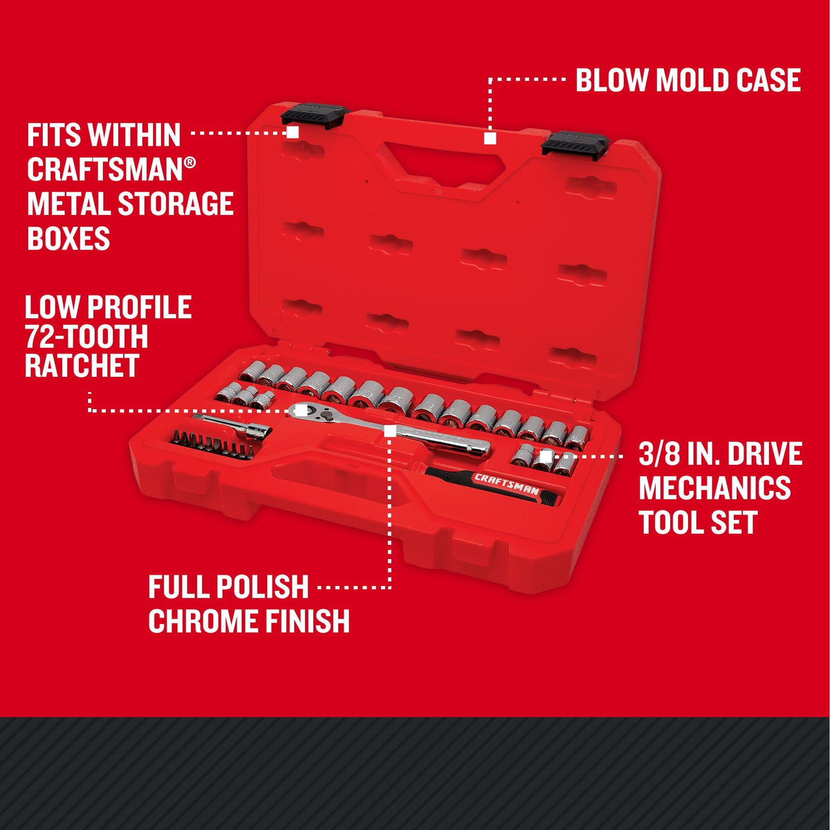 33 Piece 3/8 Inch Drive SAE/Metric Mechanics Tool Set M9983