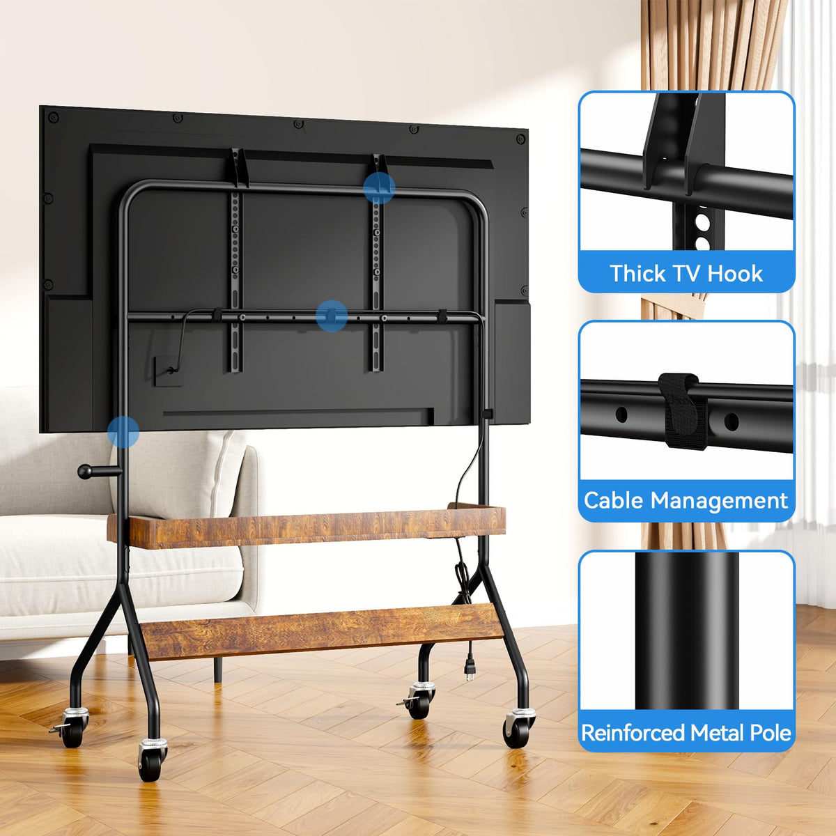 Rolling TV Stand with Power Outlet for 32-75 Inch TV A345950