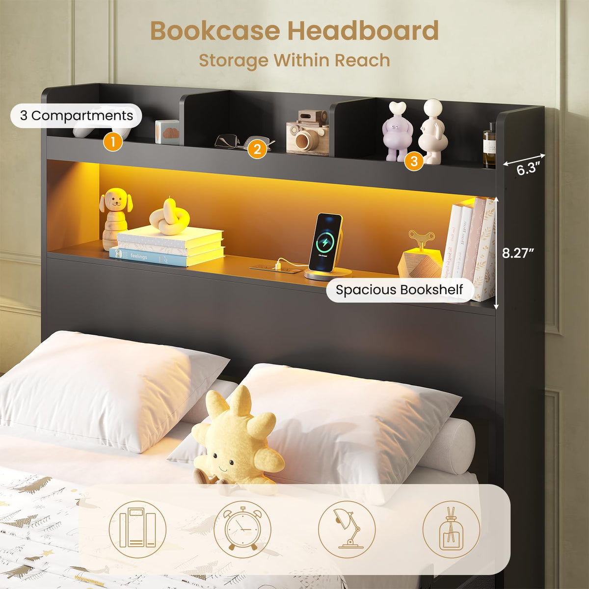Twin Size Storage Bed Frame with 5 Drawers Q6650