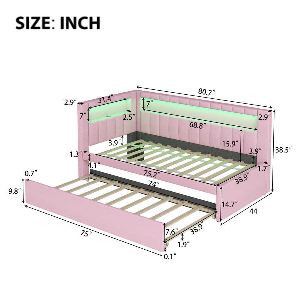 Twin Size L-Shaped Daybed with Trundle P706