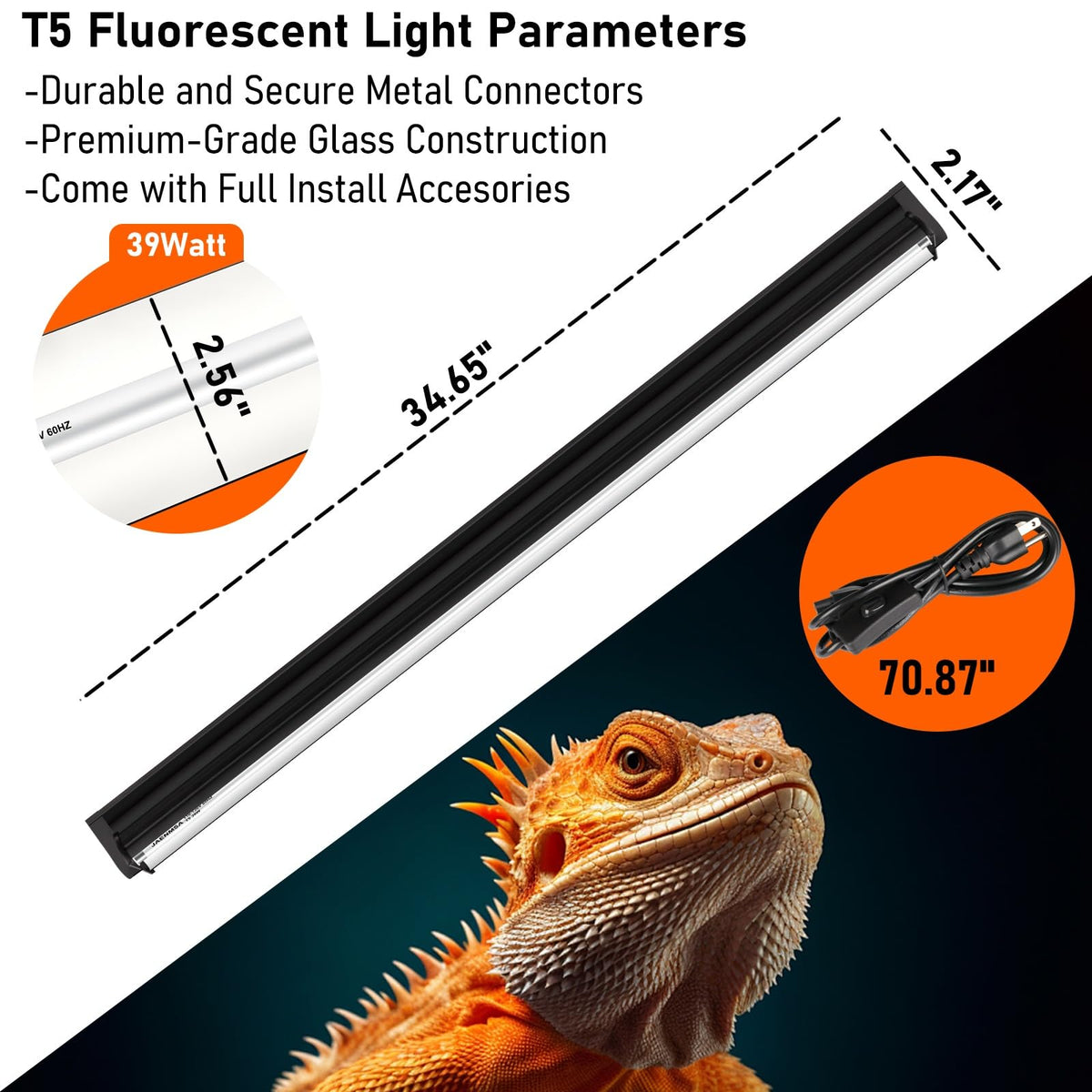 39W UVA UVB Reptile Light Fixture 34 Inch V555306