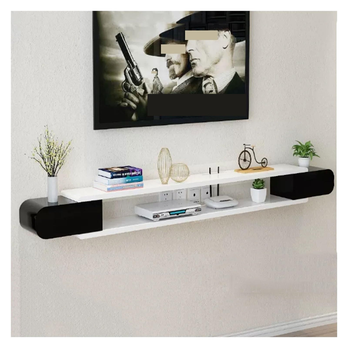 White Black Wall Mounted TV Stand with Storage Shelf E86465