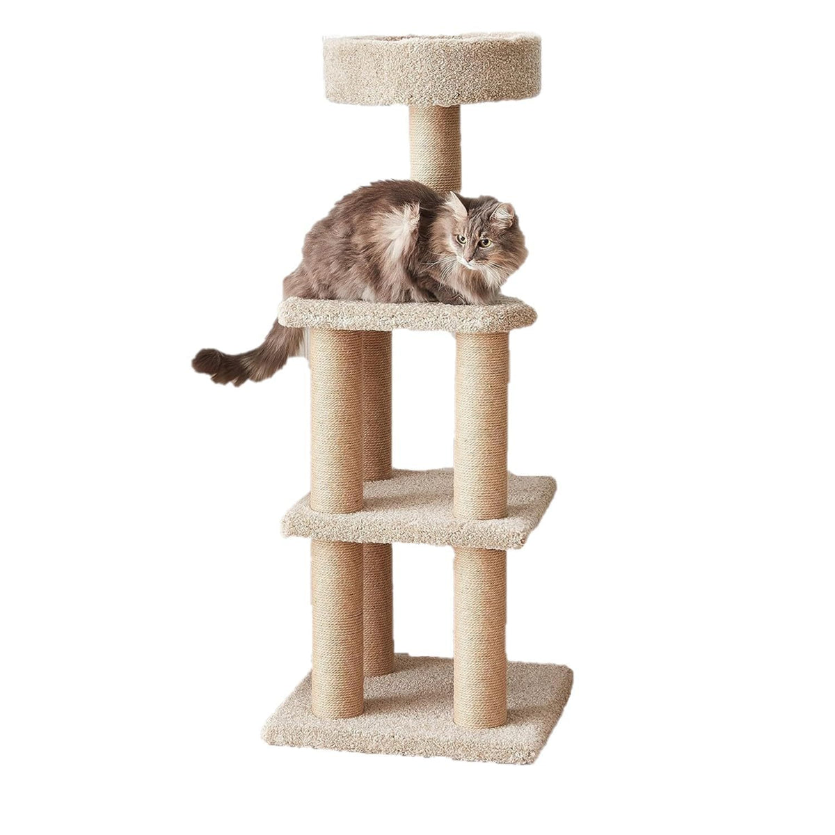 Beige Multi-Level Cat Tree Tower with Scratching Posts T9842