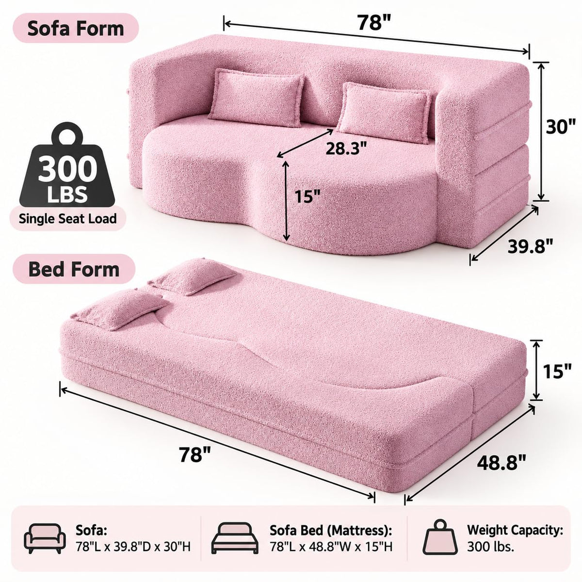 2-in-1 Convertible Sofa Bed with Pillows Z6617