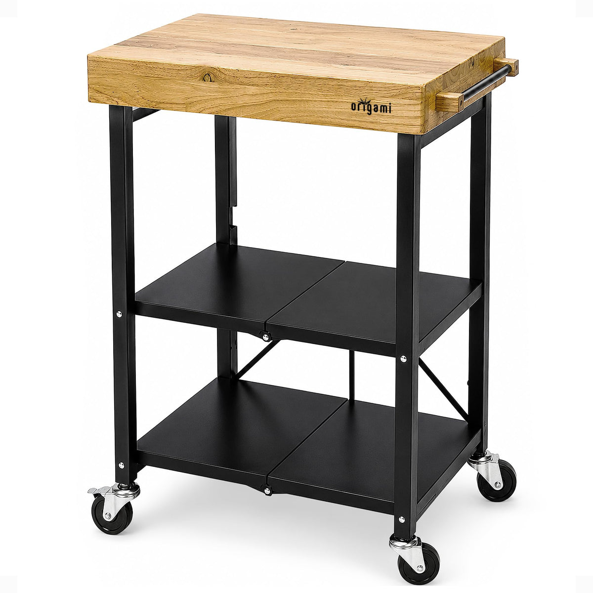 Black 3-Tier Folding Kitchen Cart with Wheels I656