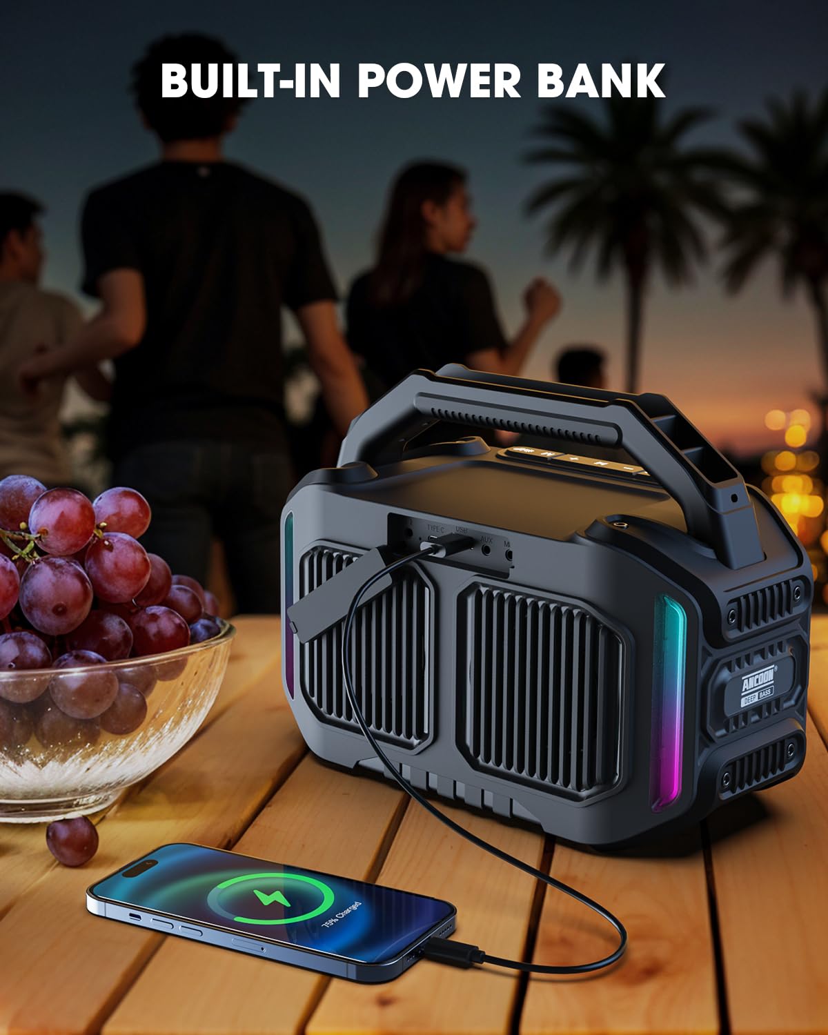 80W Bluetooth Wireless Speaker with Bass Y93962