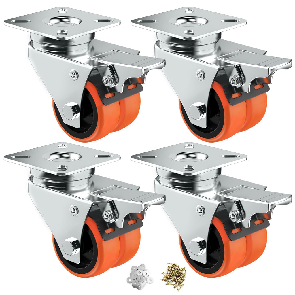 2" Double Wheel Casters with Brake 4 Pack D65627