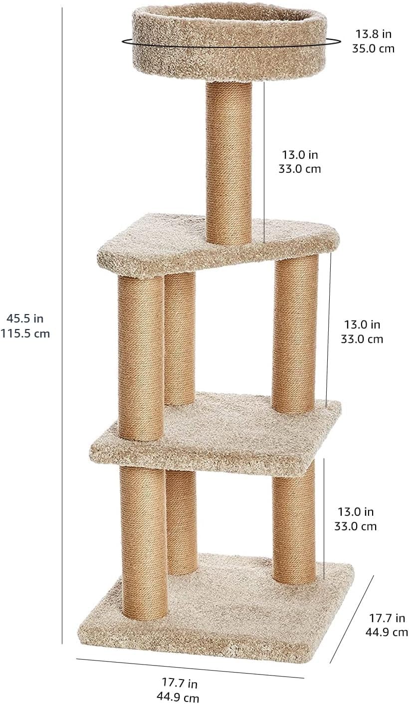 Beige Multi-Level Cat Tree Tower with Scratching Posts T9842