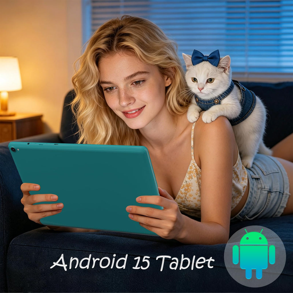 Android 15 Tablet 10 inch, 8GB RAM 32GB ROM, 2 in 1 Tablet with Keyboard Case, 1280x800 HD IPS Screen, Navy J393