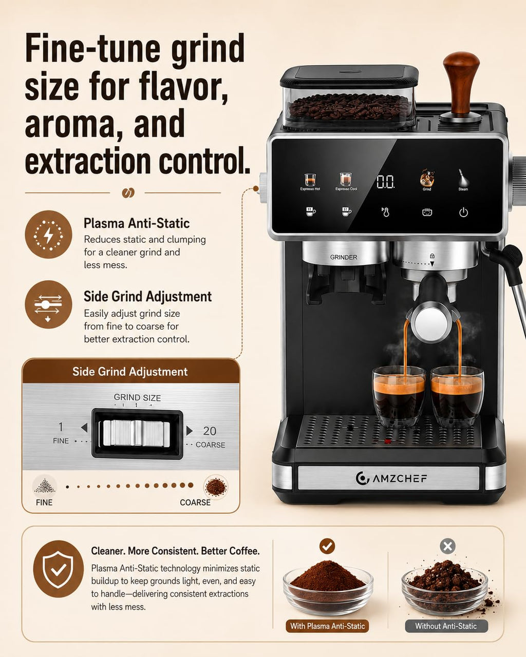 Black 20 Bar Espresso Machine with Grinder I604713