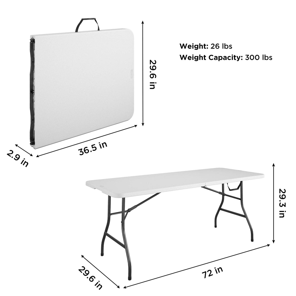 6ft White Blow Molded Folding Table P71830