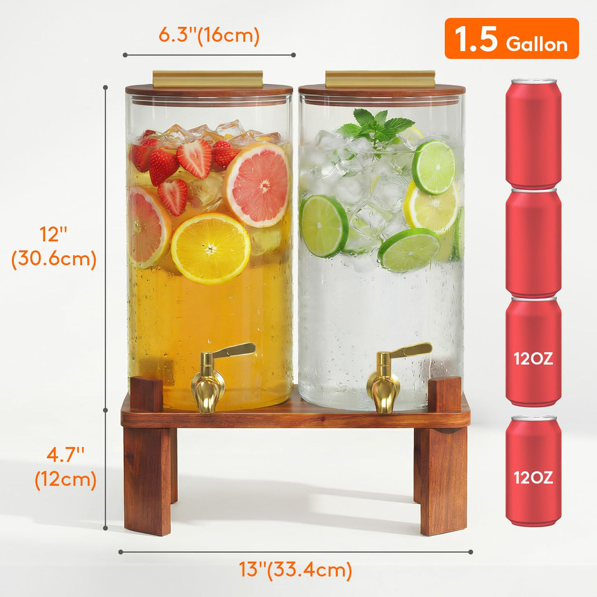 1.5 Gallon Glass Drink Dispenser with Wood Stand C516