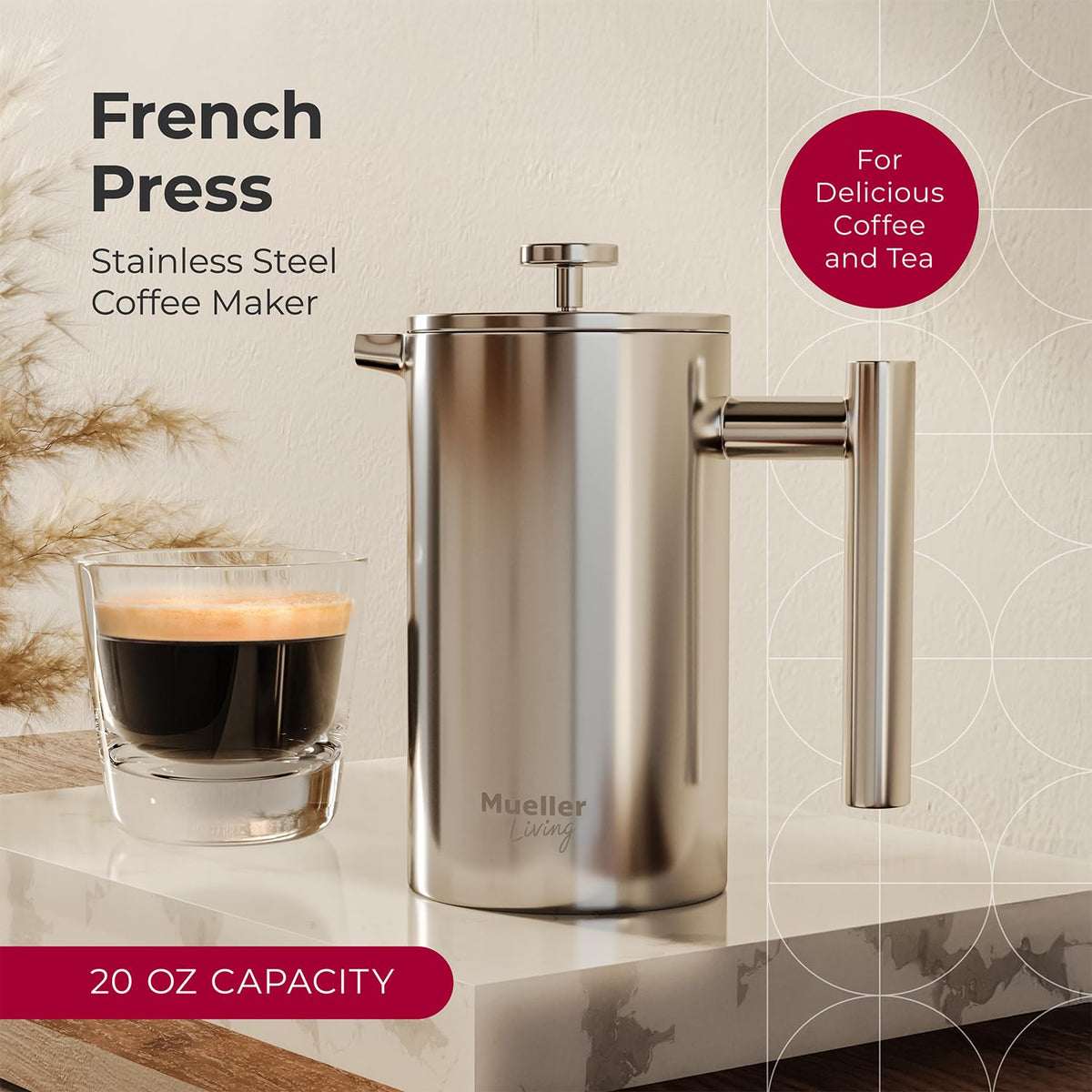 20oz Stainless Steel French Press Coffee Maker H3880