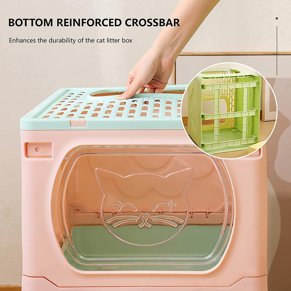 Foldable Top Entry Cat Litter Box with Lid and Scoop A83490