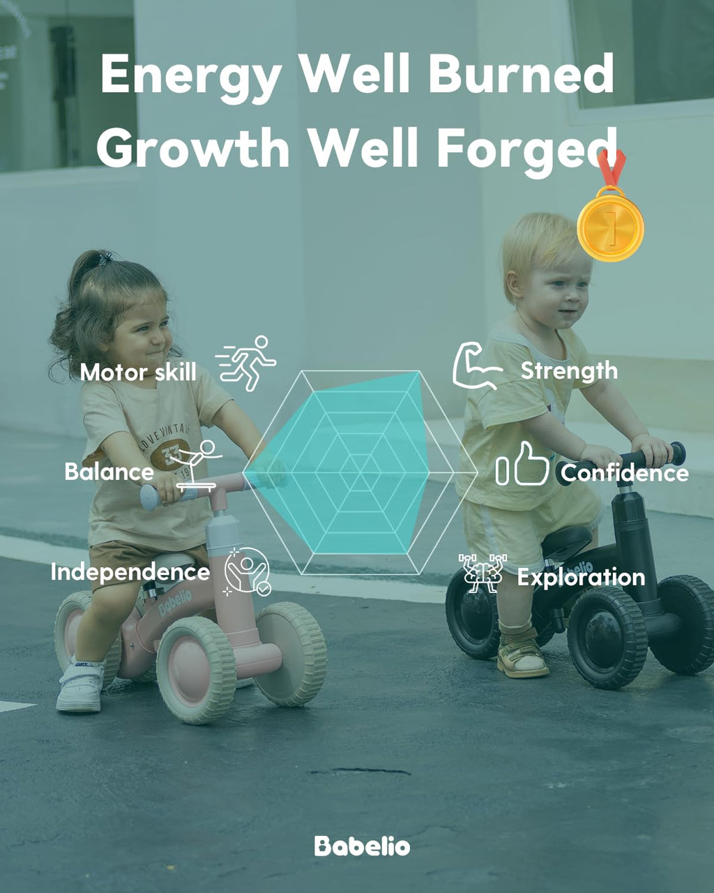 Green Adjustable 4 Wheels Baby Balance Bike D998259
