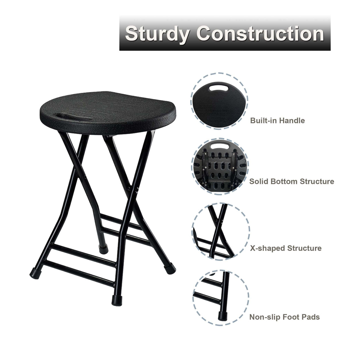 Folding Stool with Handle and Non-Slip Feet Z220561