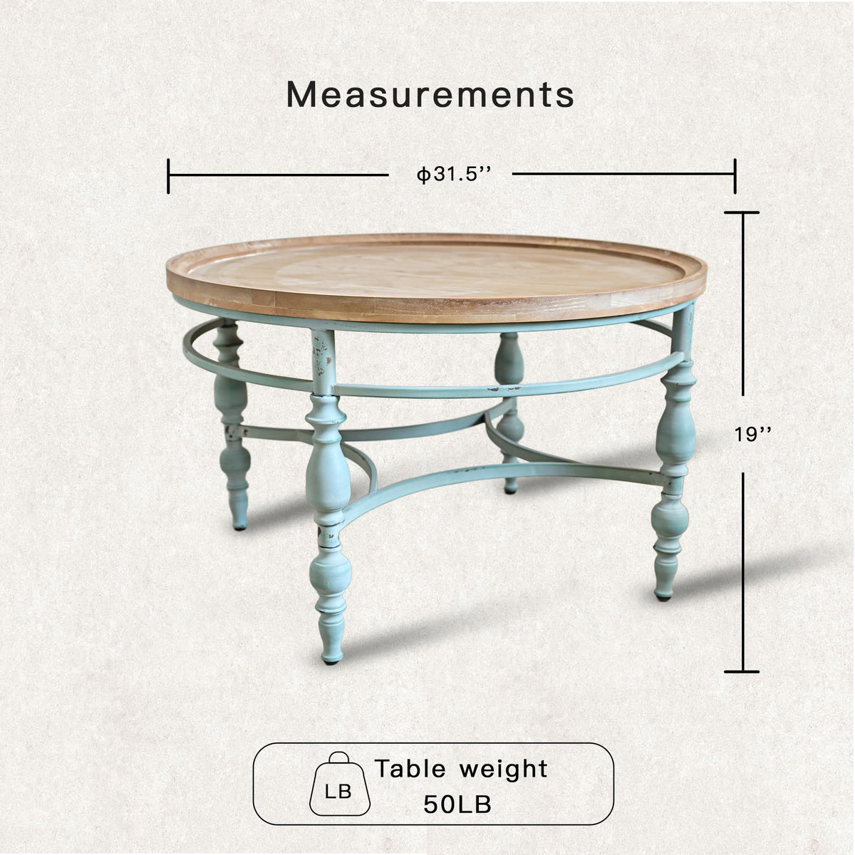 Round Solid Wood Coffee Table with Iron Legs I268302