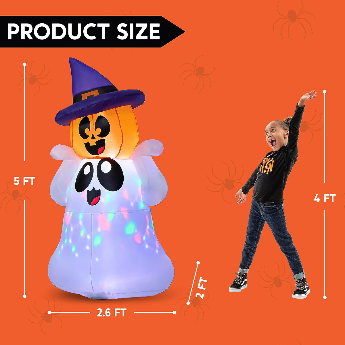 5 FT Halloween Inflatable Ghost with Colorful LEDs O28655