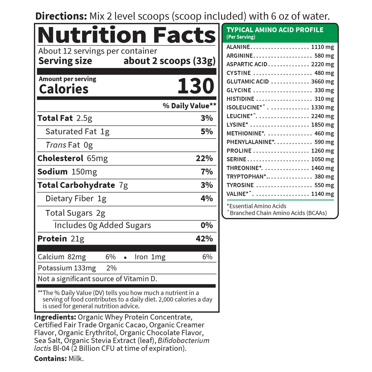 Organic Whey Protein Chocolate Grass Fed Protein Powder F654