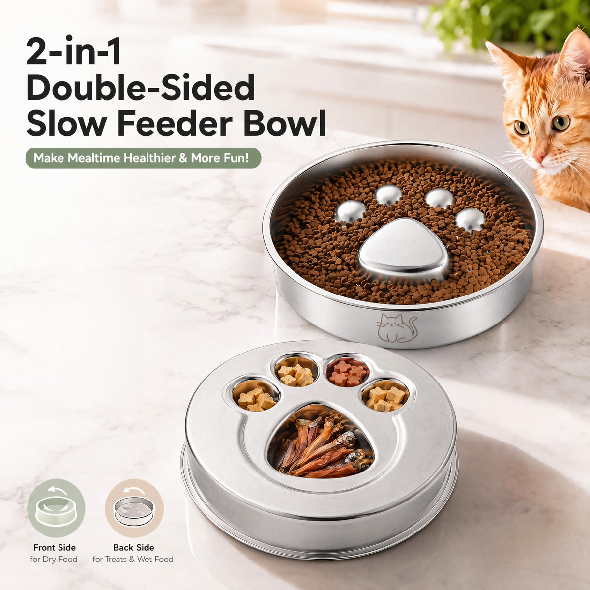 Stainless Steel Slow Feeder Cat Bowl X7220