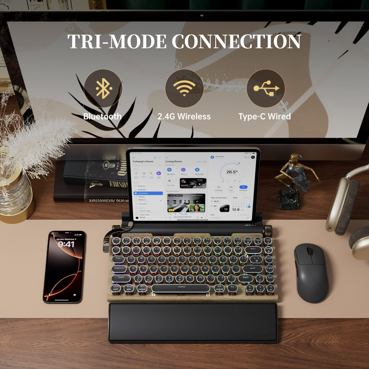 Wireless Retro Mechanical Keyboard with Wrist Rest O287