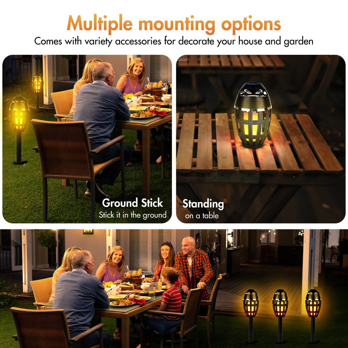 2 Pack Outdoor Bluetooth Flame Speakers with Stakes D966216