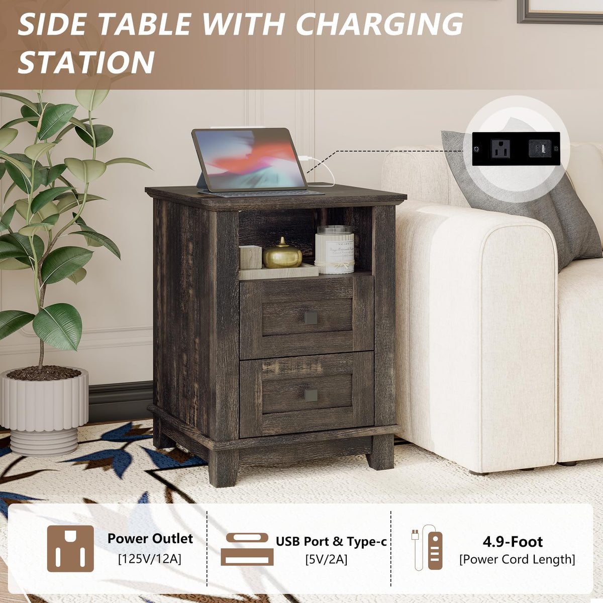 4 Piece Farmhouse Living Room Table Set with TV Stand Coffee Table and End Tables P748