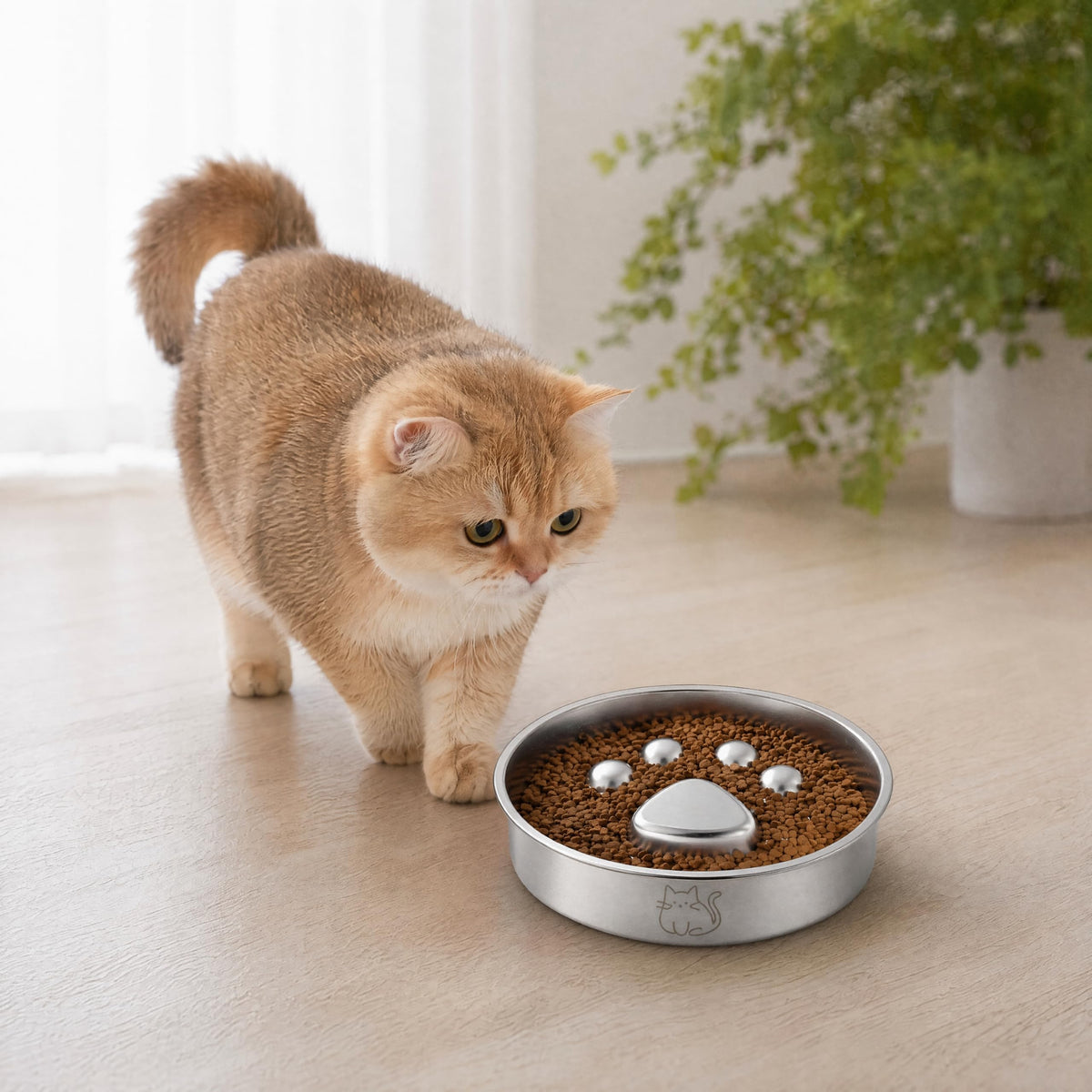Stainless Steel Slow Feeder Cat Bowl X7220