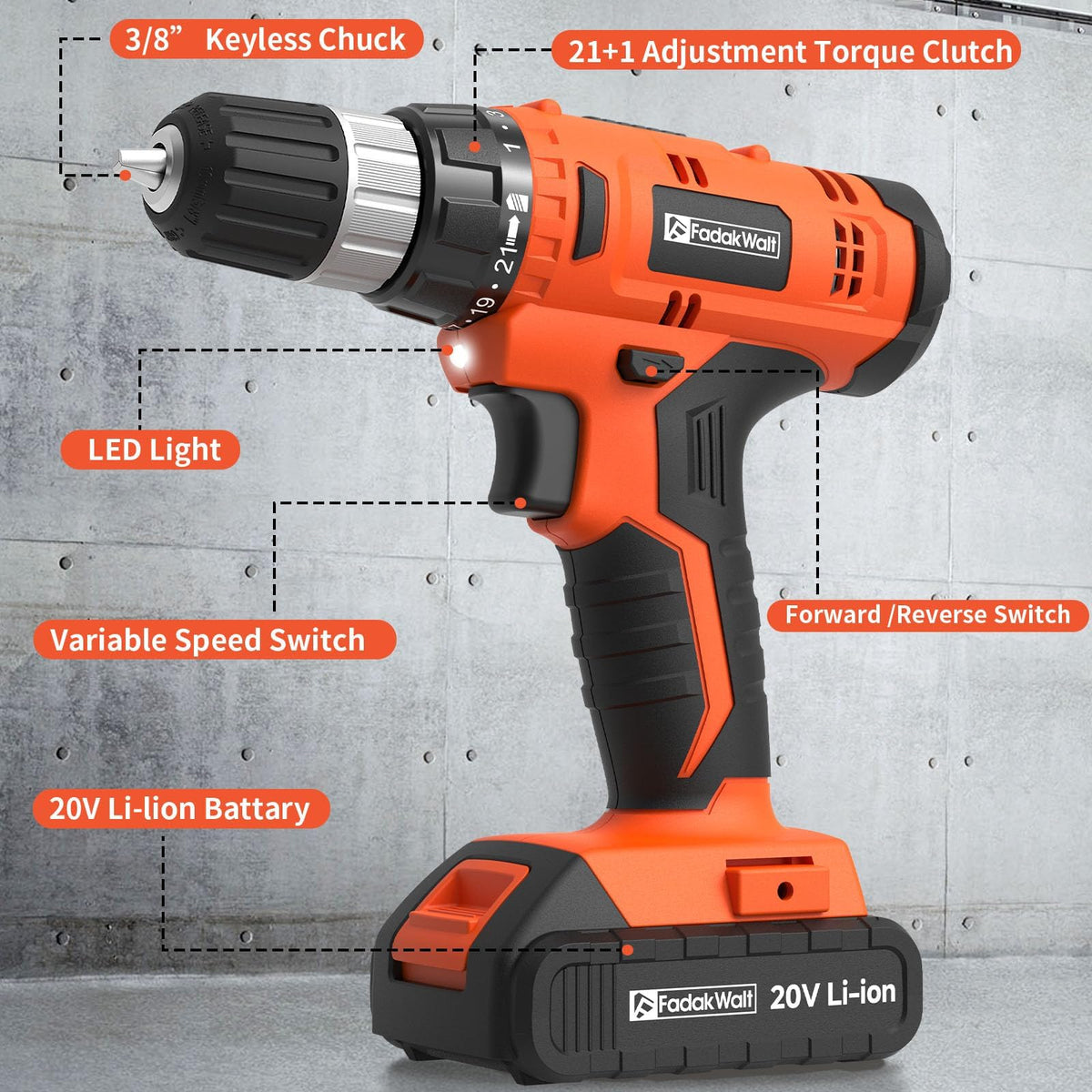 Cordless Drill Set 20V with Battery And Charger G976725