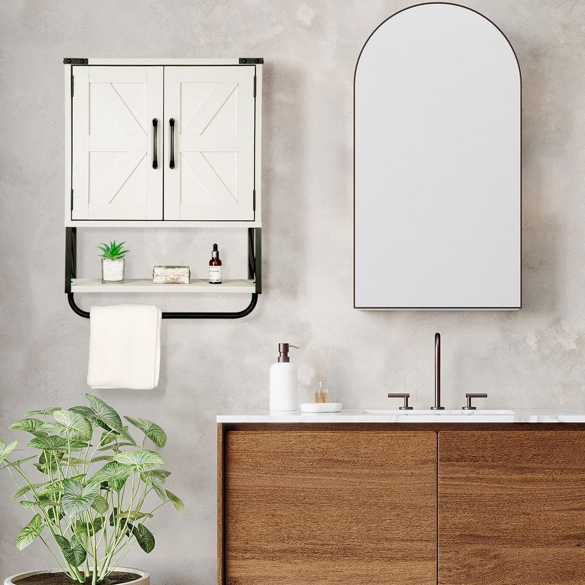 Medicine Cabinet with 2 Barn Door & Towel Bar Rack P946