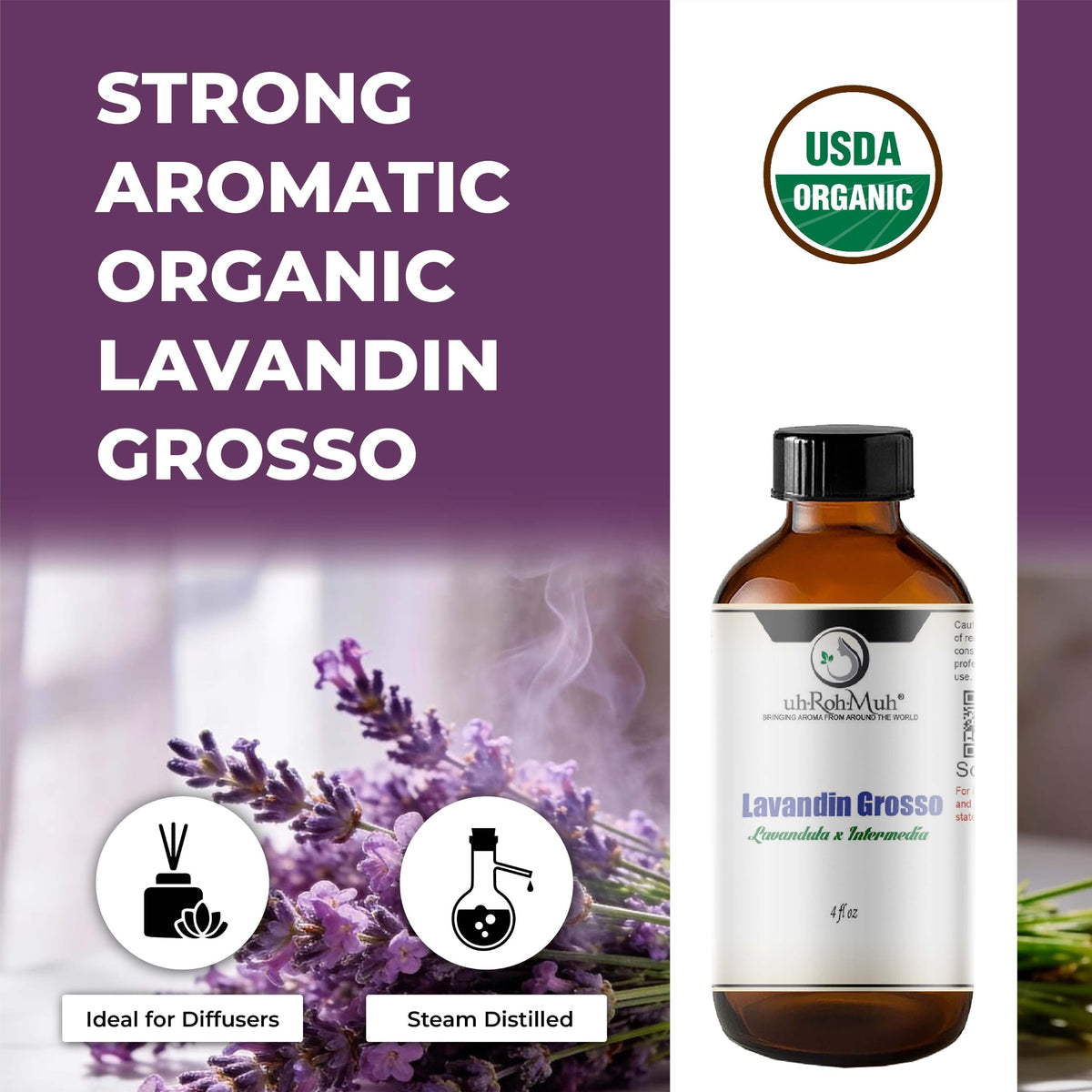Organic Lavandin Grosso Essential Oil 4 Fl Oz C319