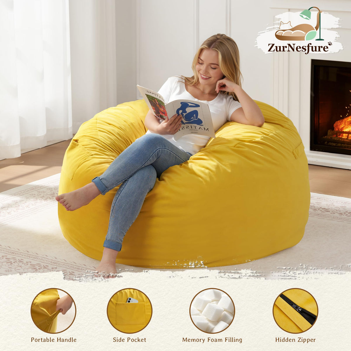 Yellow Memory Foam Bean Bag Chairs L65649