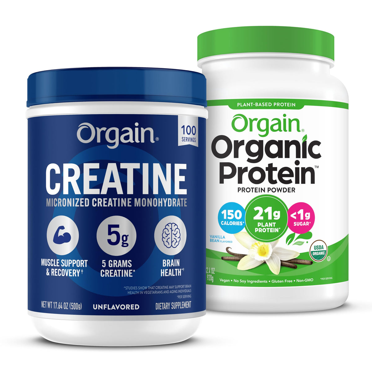 Creatine Monohydrate Powder & Organic Vegan Vanilla Bean Protein Powder Bundle Q31431