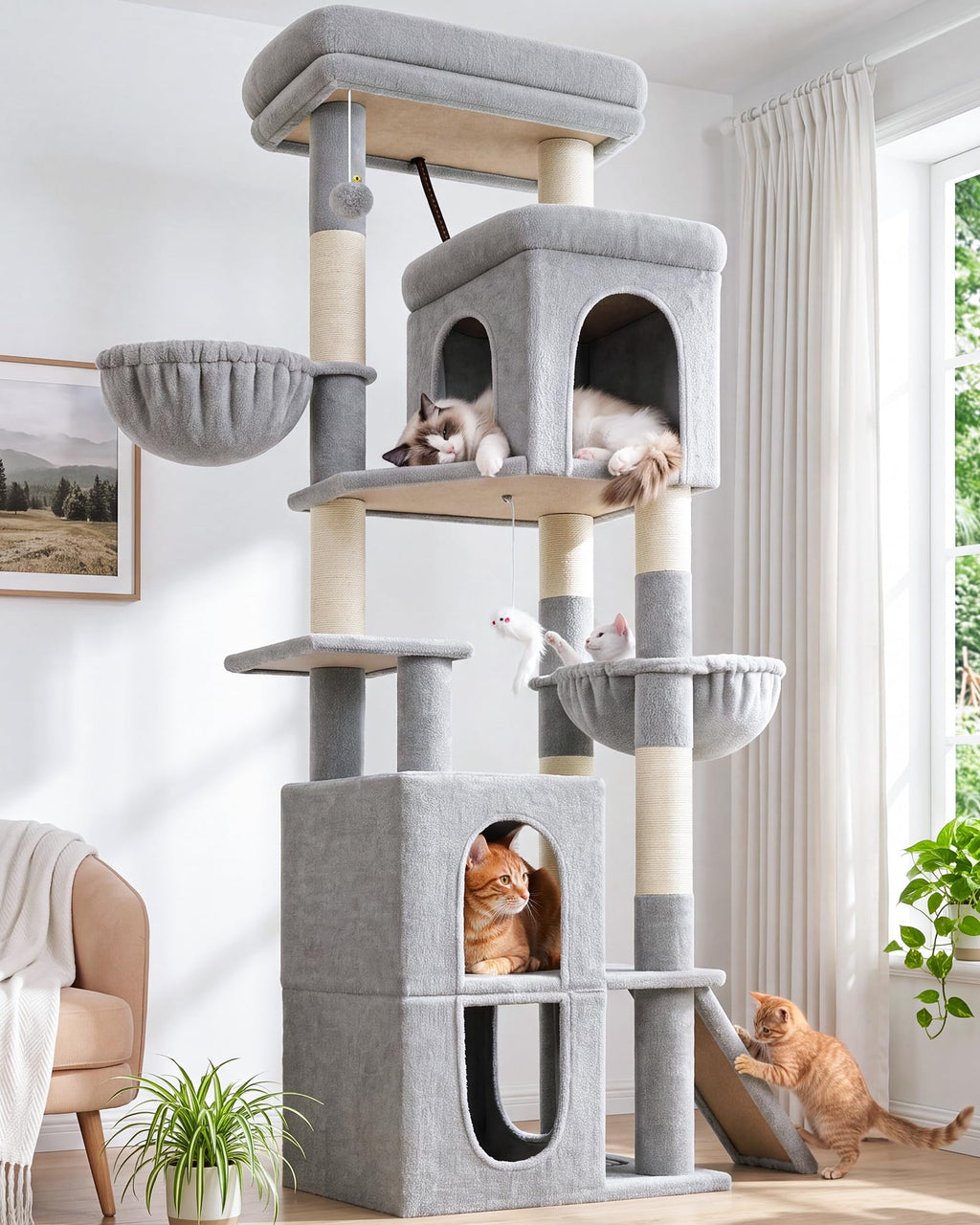 70 inch Light Grey Cat Tree Condos S76697