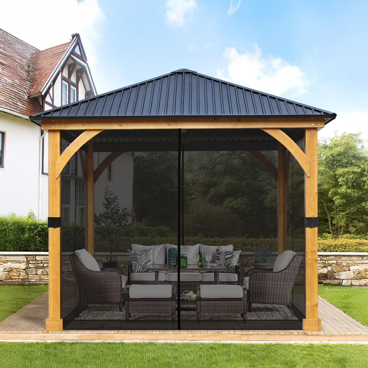 10' x 10' Black Gazebo Netting Screen Replacement Y14273