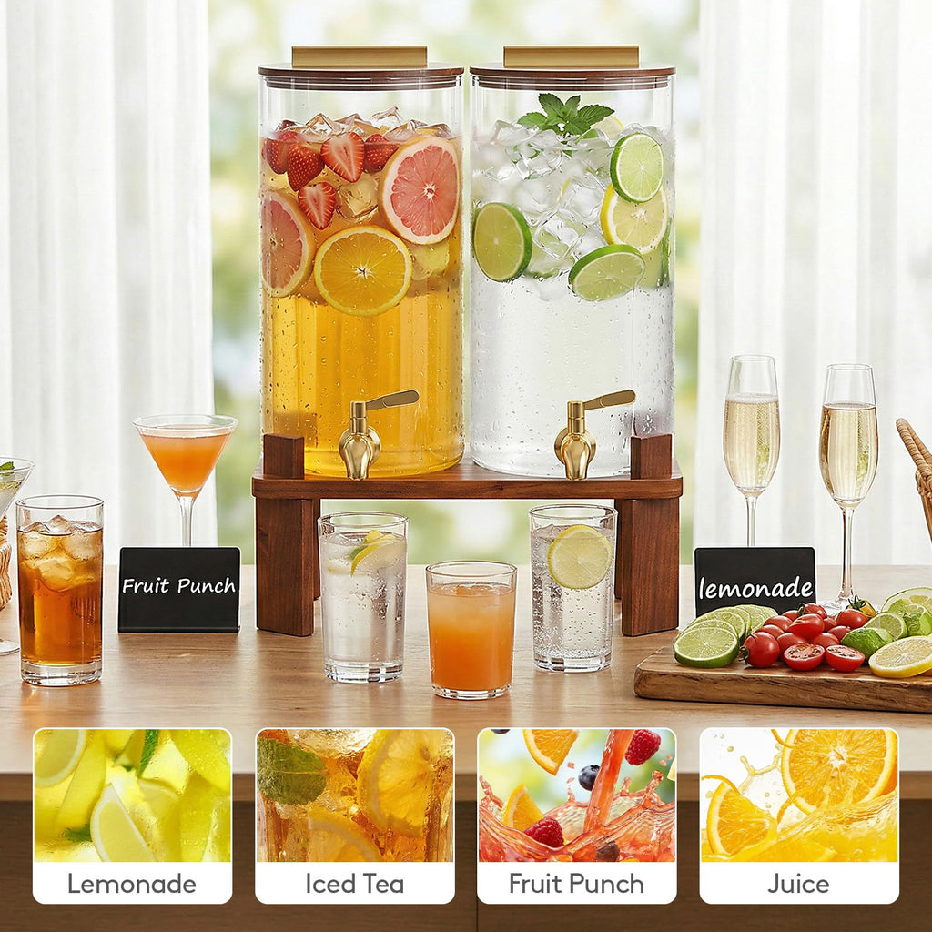 1.5 Gallon Glass Drink Dispenser with Wood Stand C516