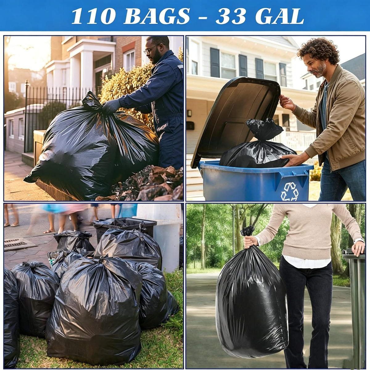33 Gallon Heavy Duty Trash Bags 110 Count Black Can Liners S559490